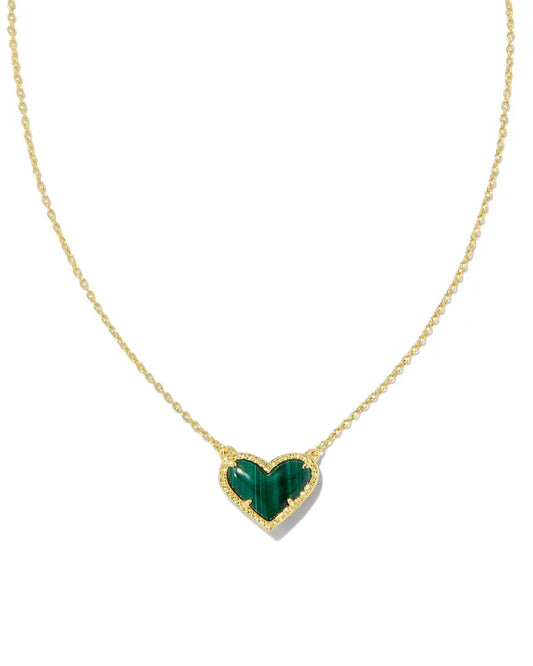 Kendra Scott Ari Heart Pendant Necklace - Gold Green Malachite