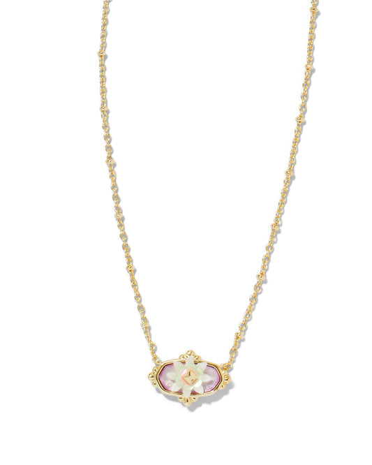 Kendra Scott Elisa Flower Petal Framed Necklace -Gold Pastel Mix