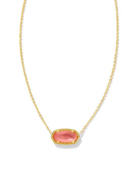 Kendra Scott Elisa Pendant Necklace -Gold Coral Pink Mother Of Pearl