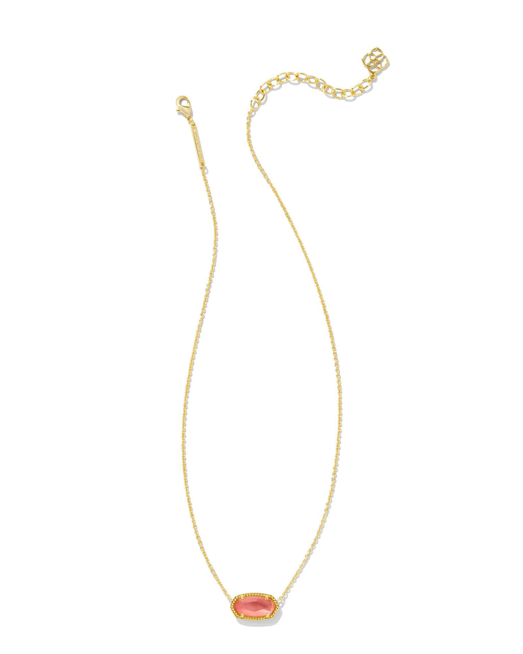 Kendra Scott Elisa Pendant Necklace -Gold Coral Pink Mother Of Pearl