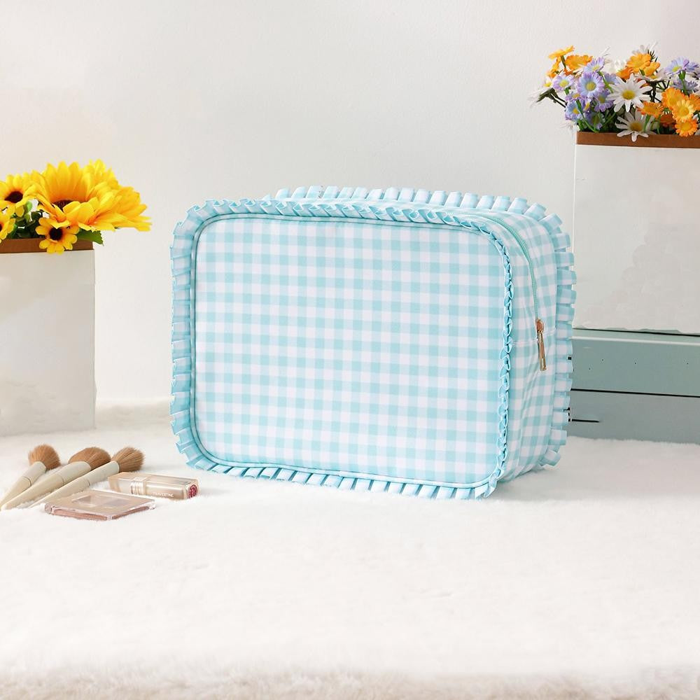 Blue Ruffle Makeup Bag