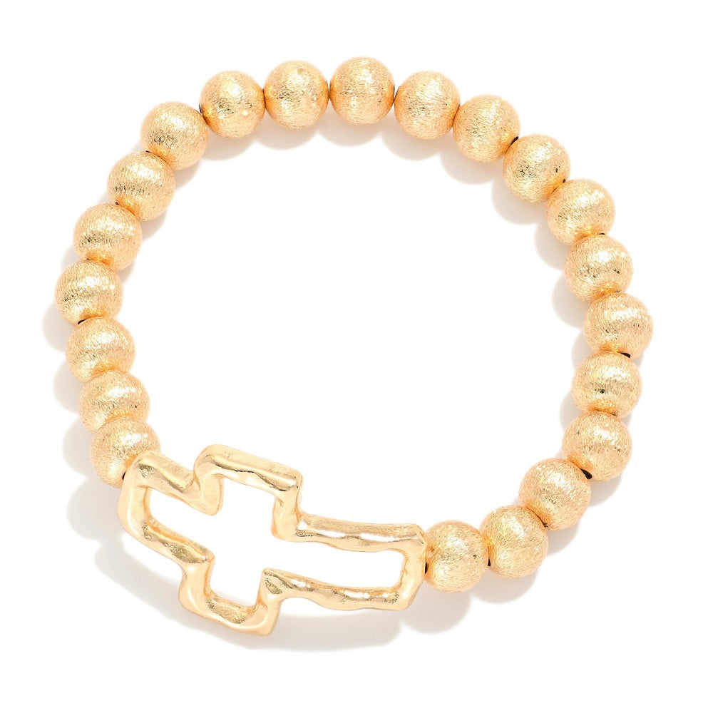 Gold Hammered Cross Bracelet