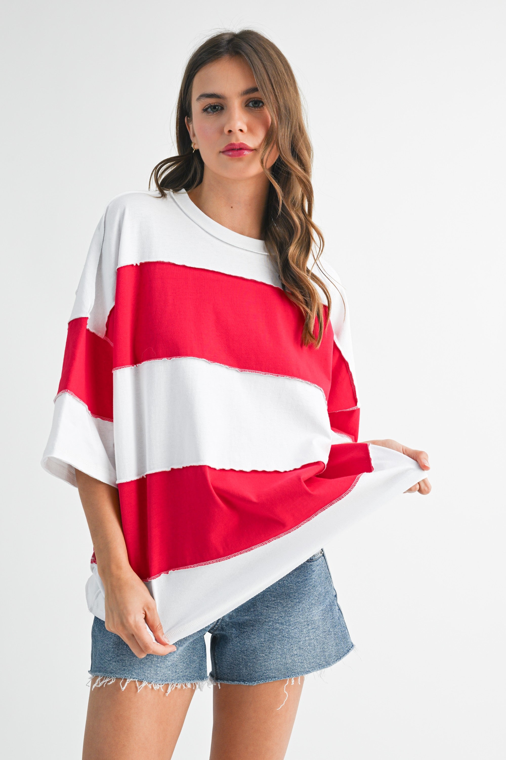 White Cherry Polly Color Block Top