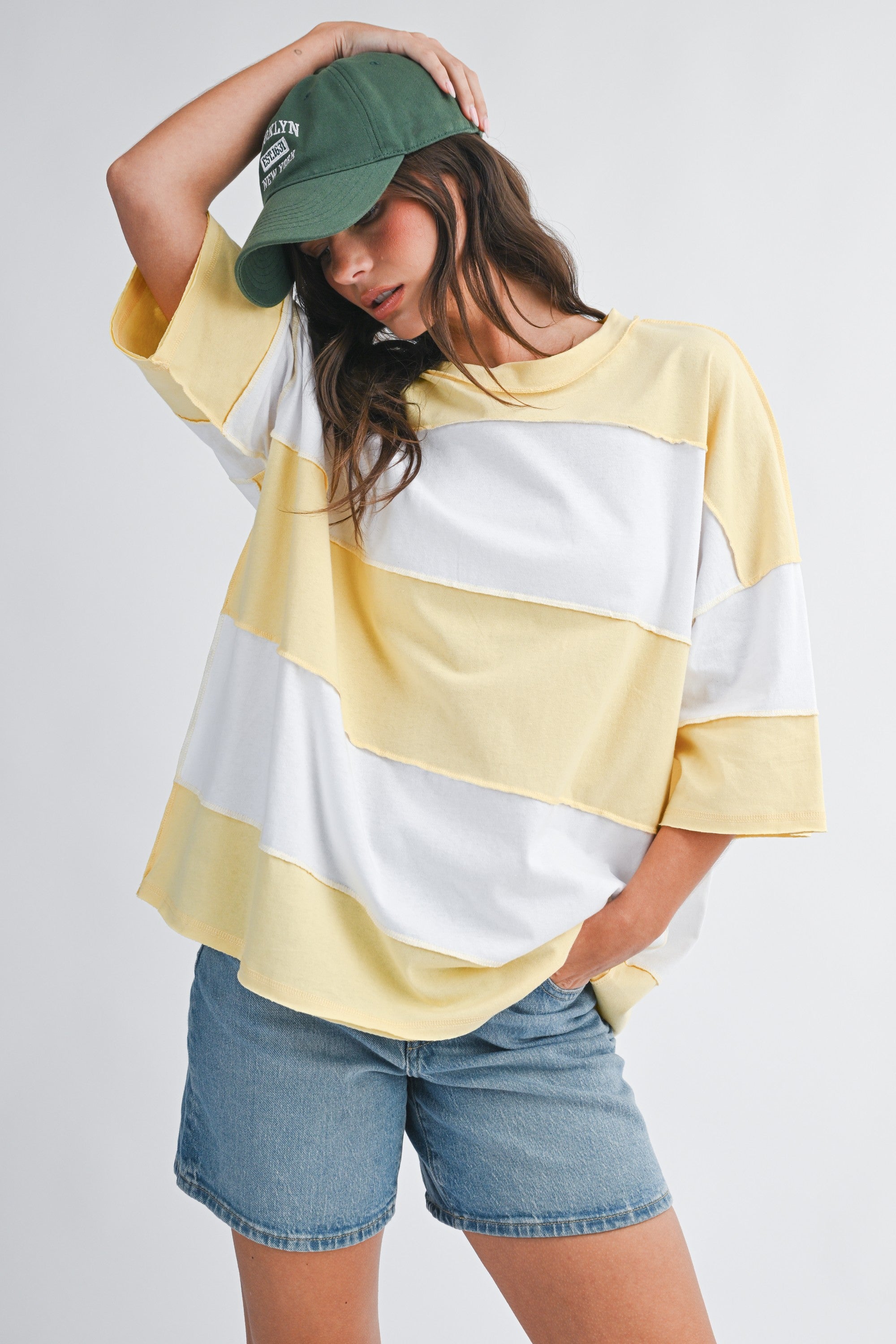 Lemon White Polly Color Block Top