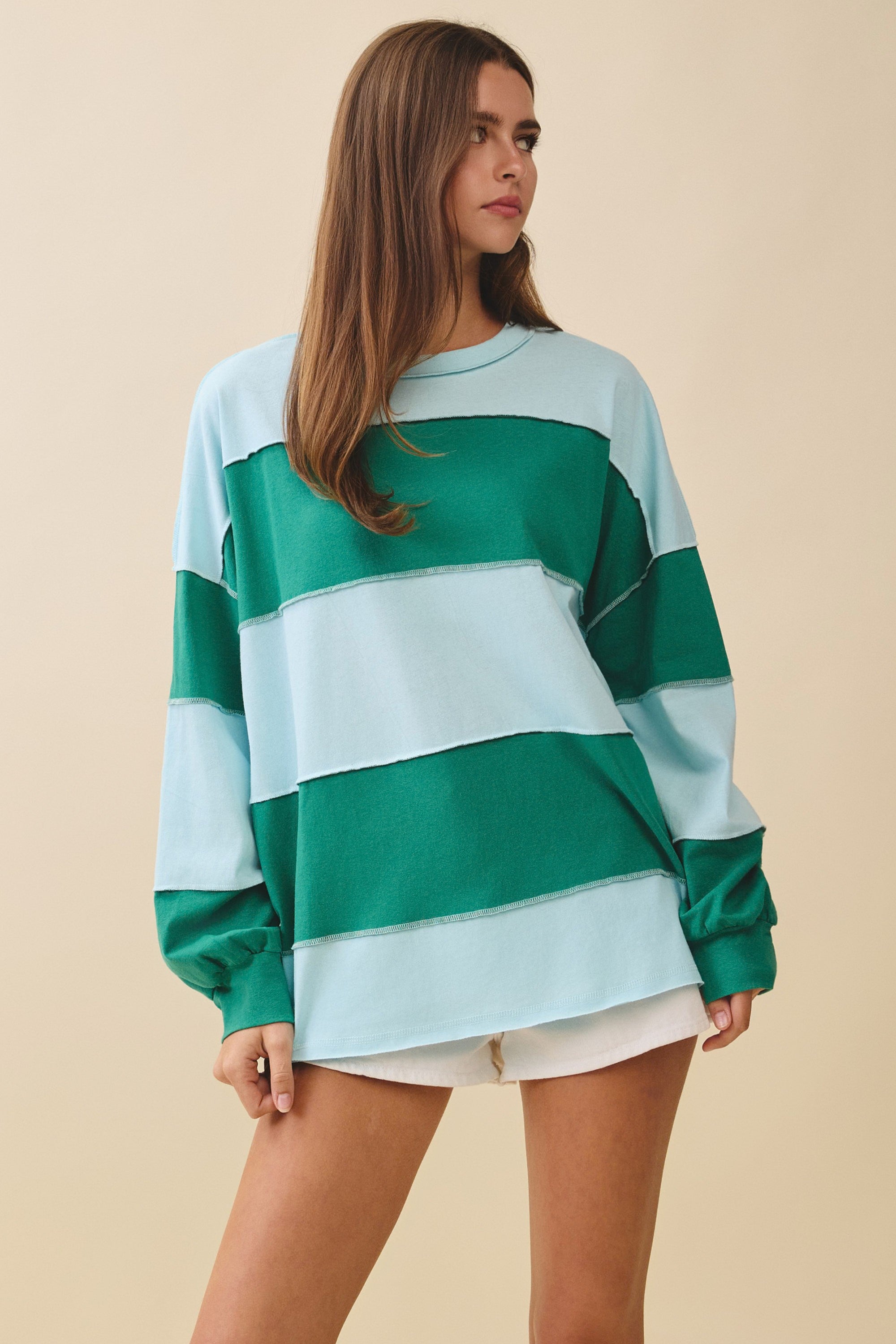 Sky Green Contrast Panel Slouchy Pullover