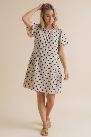 Polka Dot Frilled Neck Woven Dress
