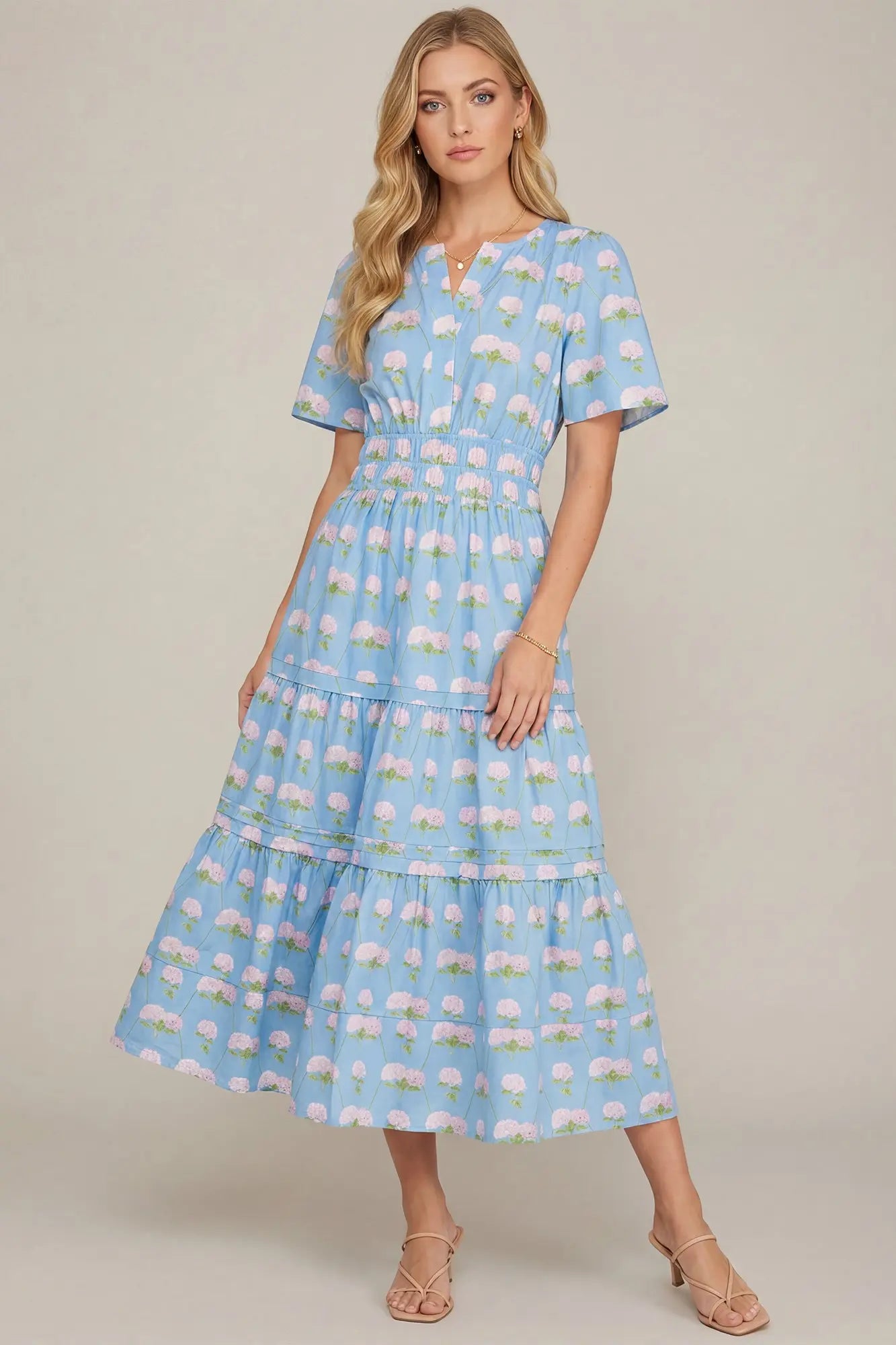 hydrangea midi dress Milla Women's Charming Blue Hydrangea-Patterned Organza Midi Dress