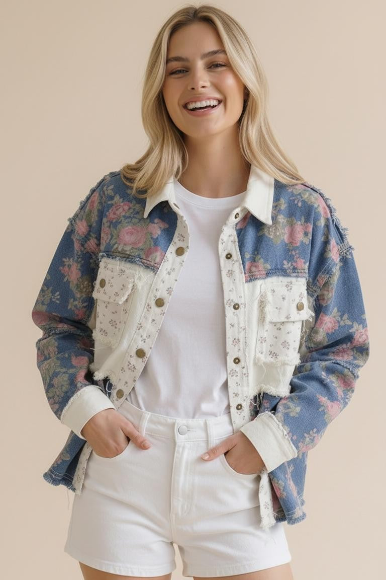 Flowered Collared Snap Button Down