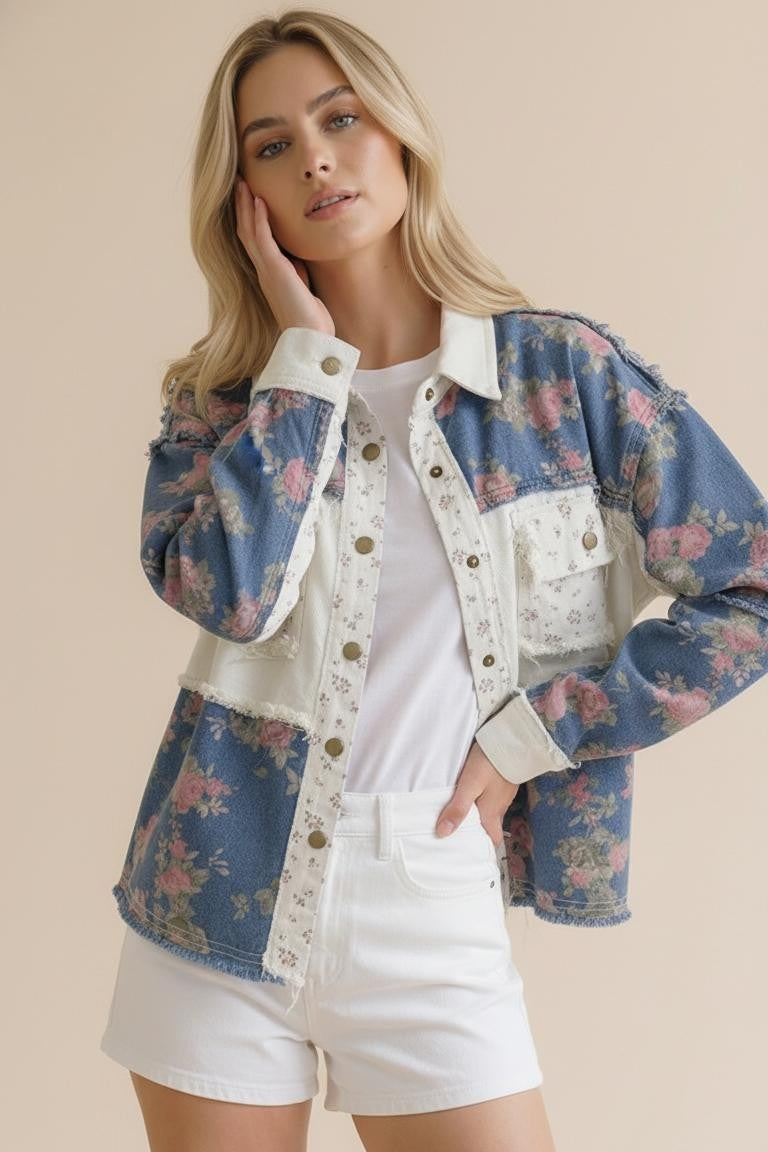 Flowered Collared Snap Button Down