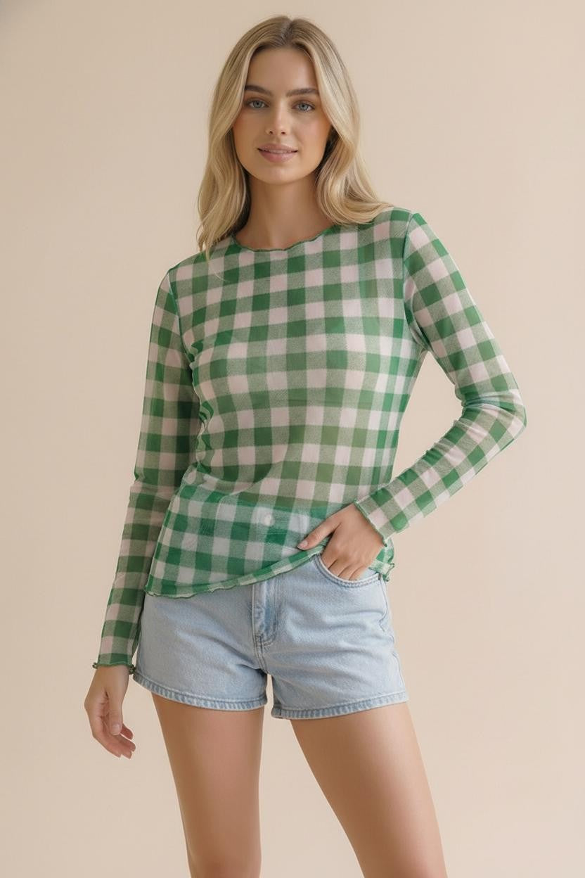 Green Checkered Mesh Top
