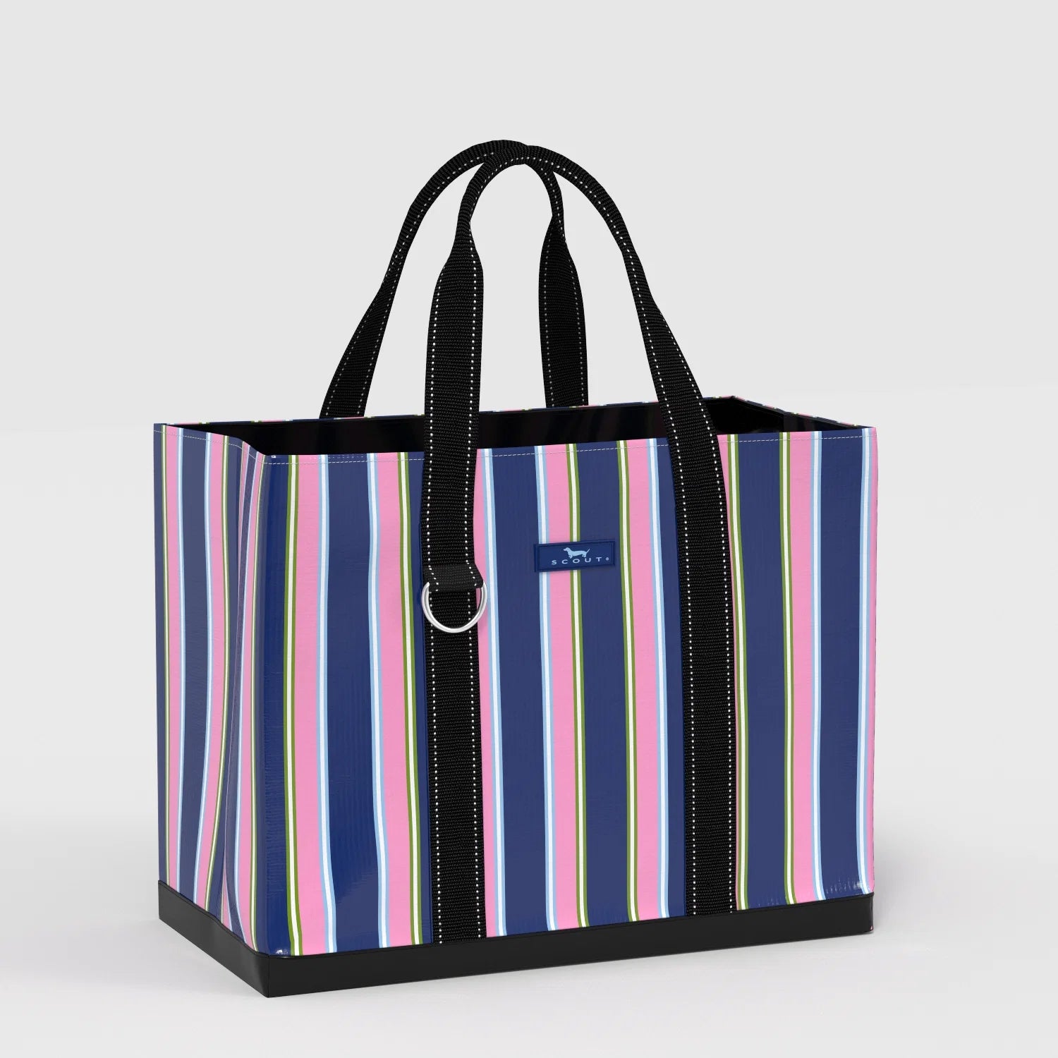 Pink and blue striped tote bag