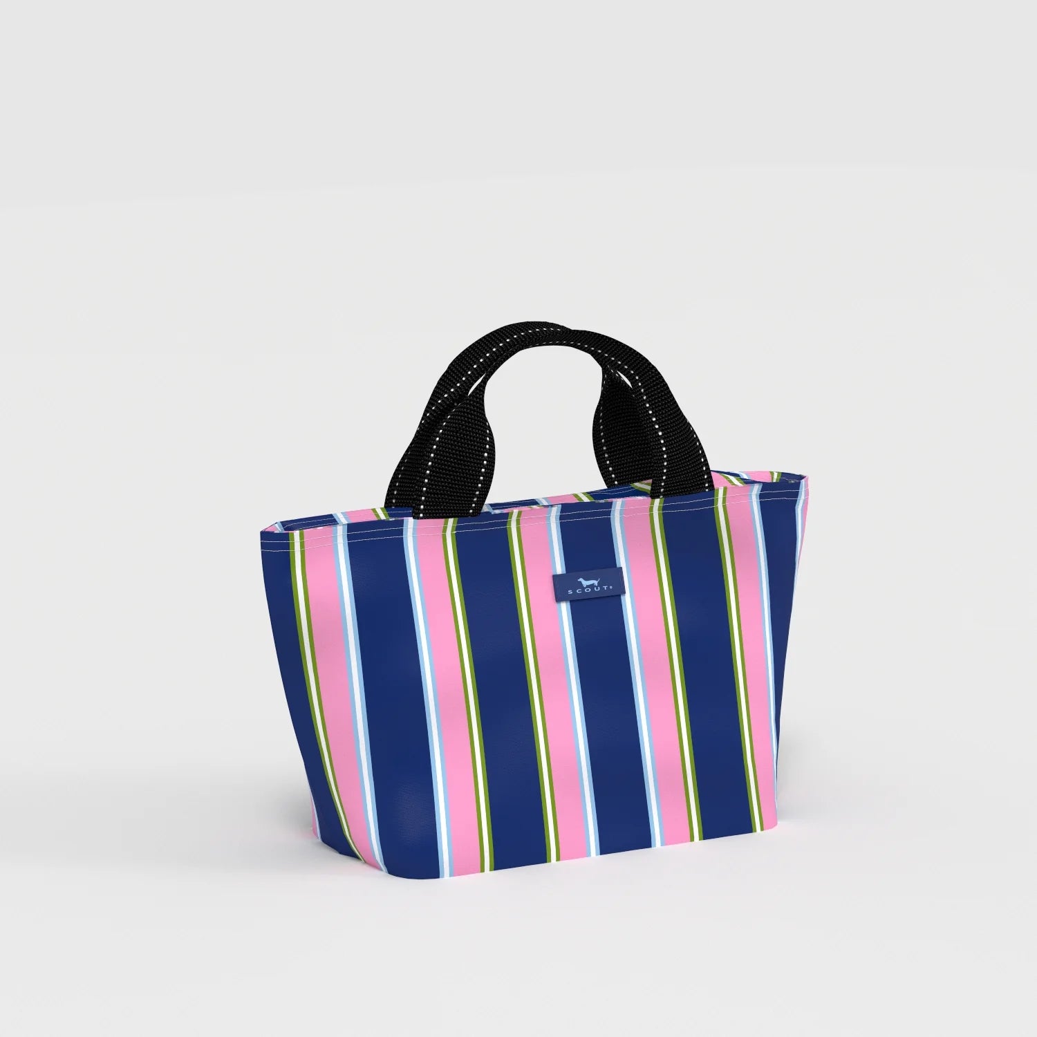 Pink and blue striped lunch bag