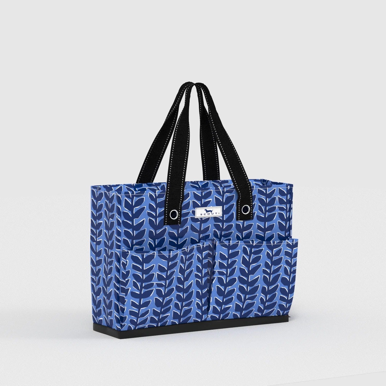 Floral blue tote bag with pockets