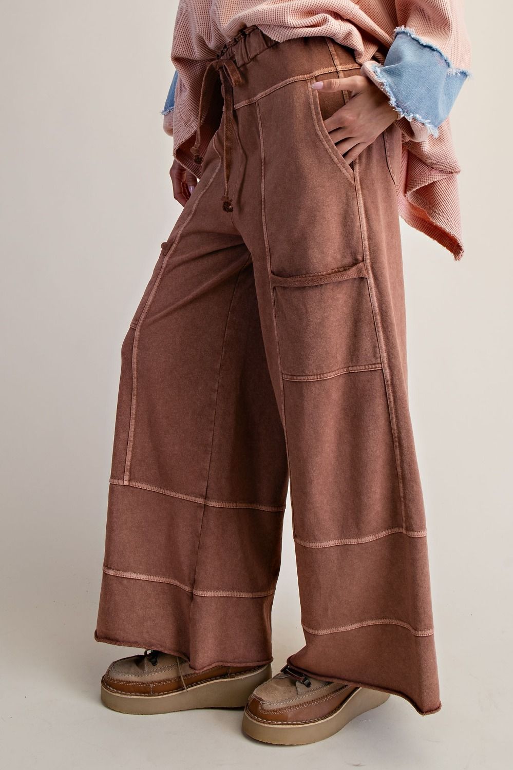 Mocha brown mineral wash pants