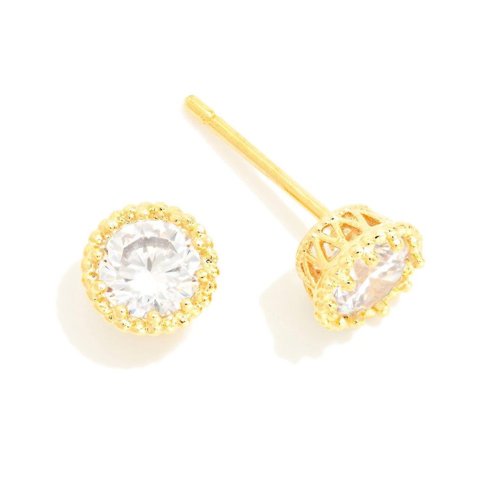Gold dipped stud earrings with cubic zirconia circle