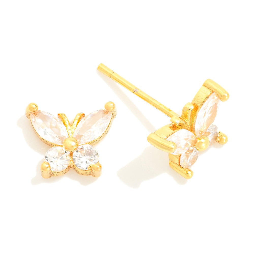 Gold dipped stud earrings with cubic zirconia butterflies