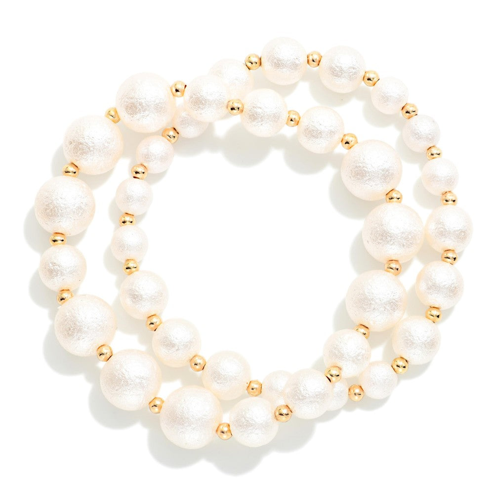 Champagne and gold beaded stretchy bracelets 