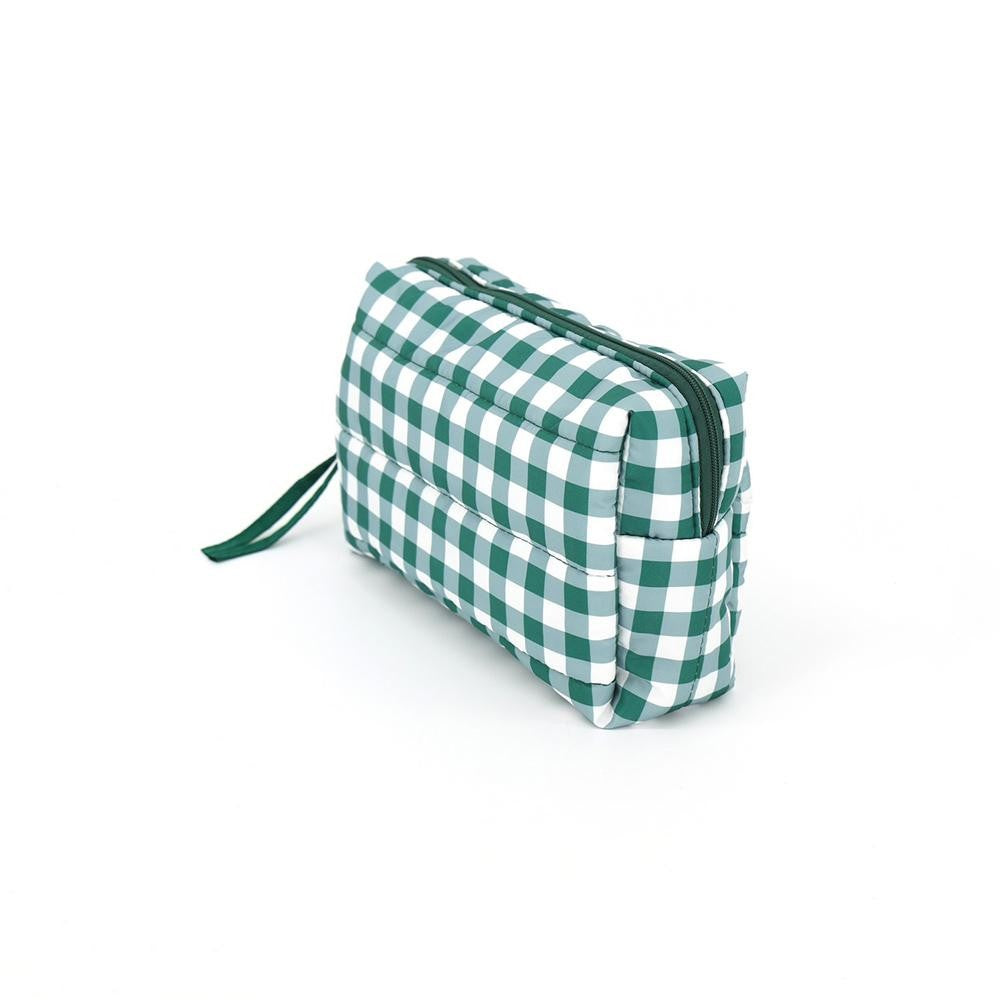 Green gingham quilted puffer pouch