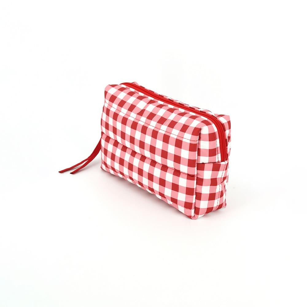 Red gingham quilted puffer pouch 