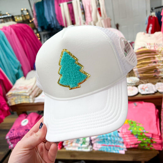 White/Mint Tree Trucker Hat FINAL SALE