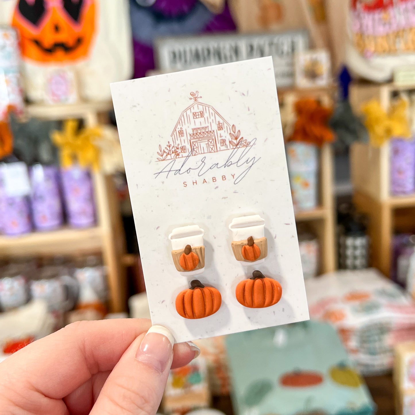 Fall Pumpkin/Coffee Clay Earring Set
