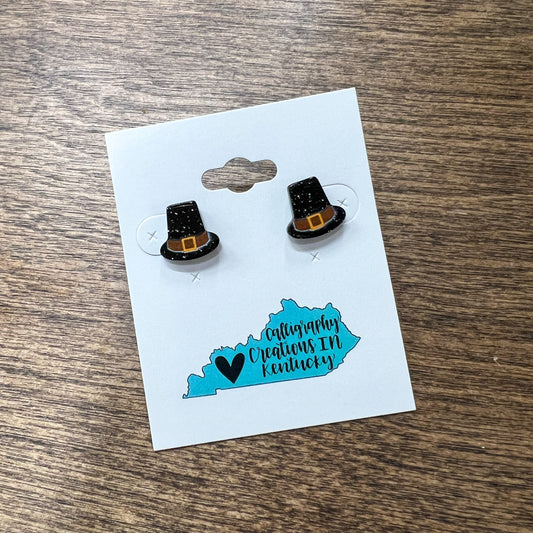 Acrylic Pilgram Hat Stud Earrings