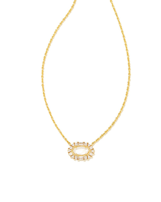 Kendra Scott Elisa Crystal Frame Short Pendant Necklace - Gold Ivory Mother Of Pearl