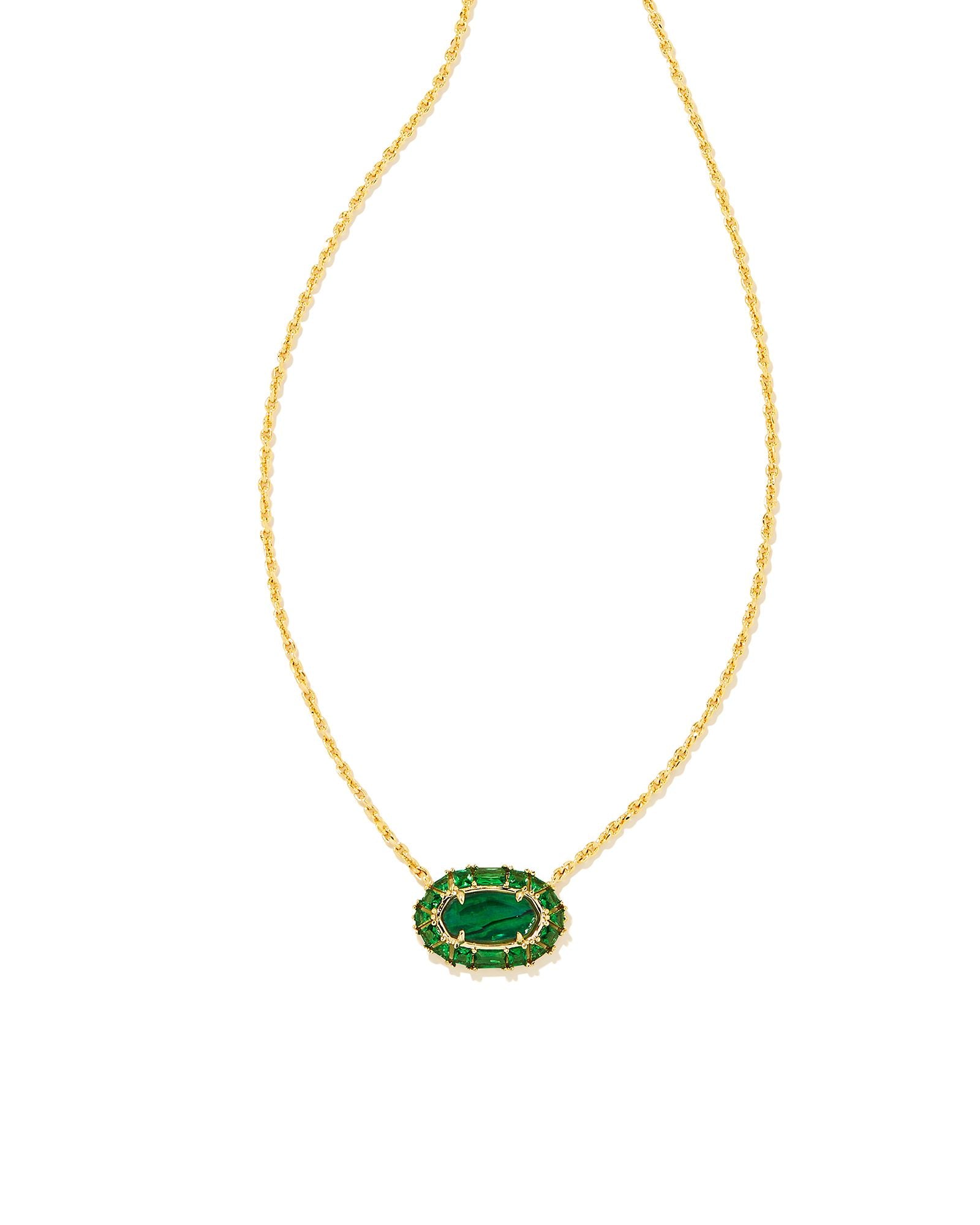 Kendra Scott Elisa Crystal Frame Short Pendant Necklace - Gold Kelly Green Illusion