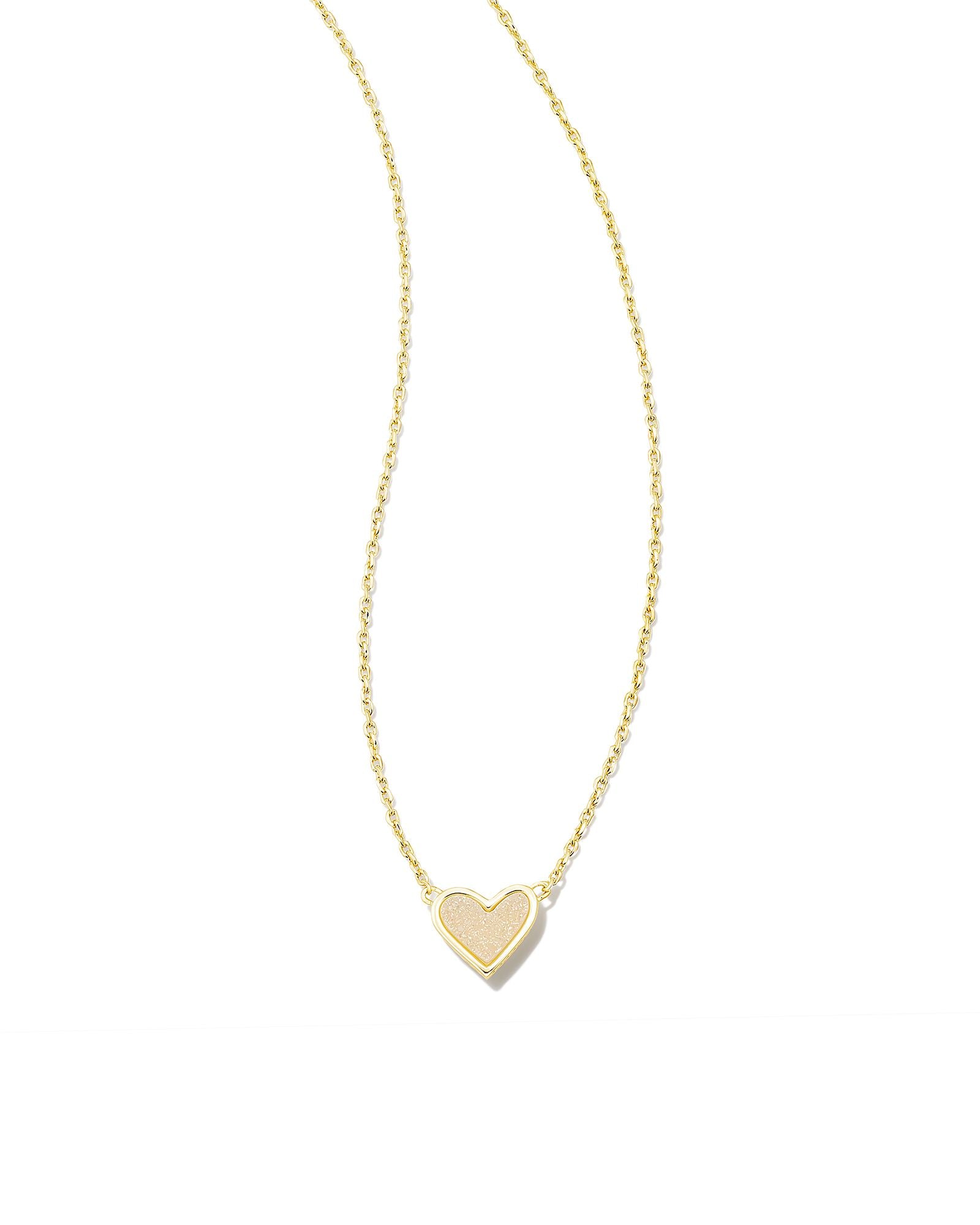 Kendra Scott Framed Ari Heart Short Pendant Necklace - Gold Iridescent Drusy