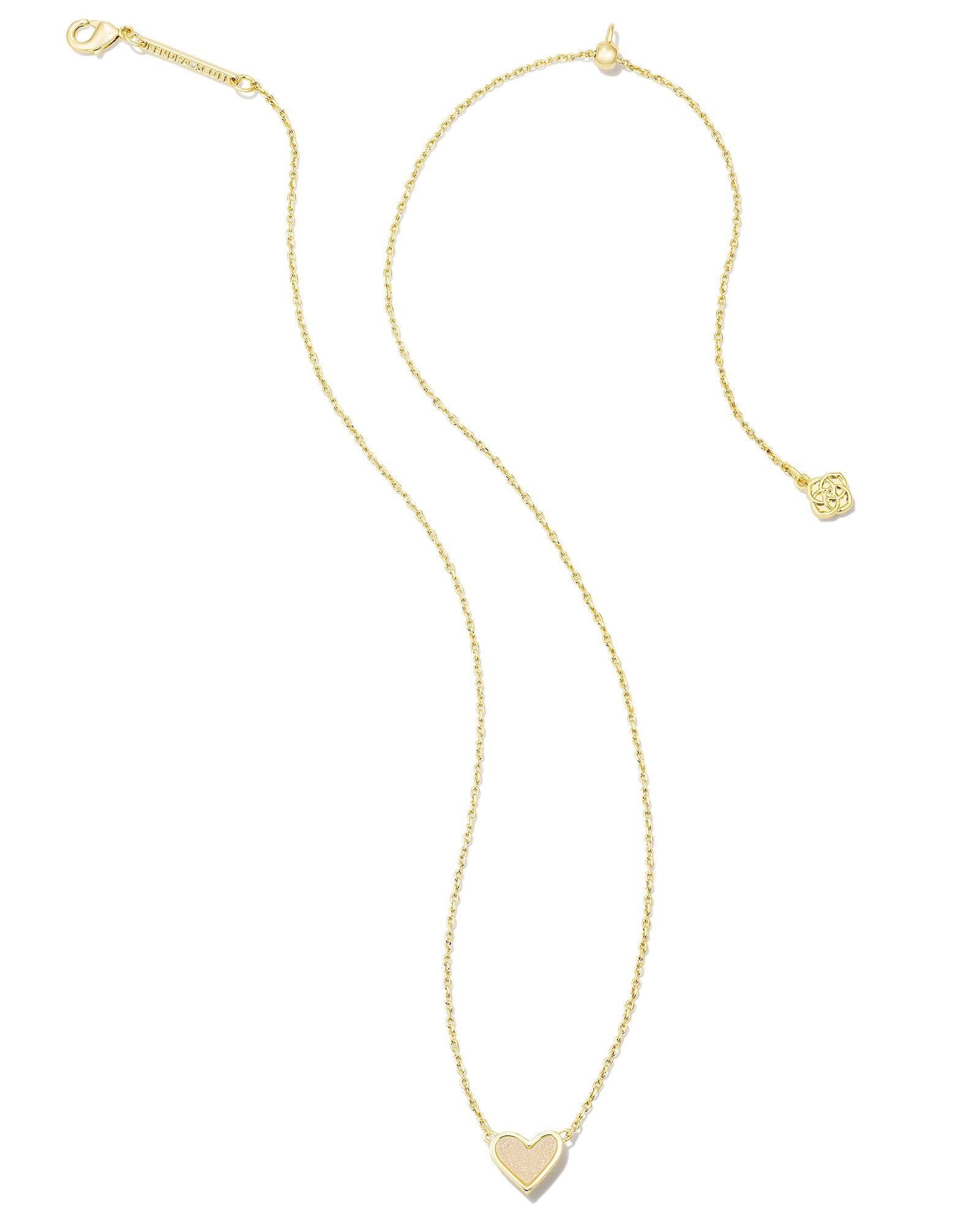 Kendra Scott Framed Ari Heart Short Pendant Necklace - Gold Iridescent Drusy