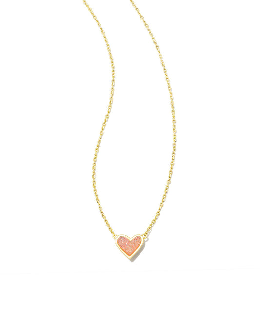 Kendra Scott Framed Ari Heart Short Pendant Necklace - Gold Light Pink Drusy