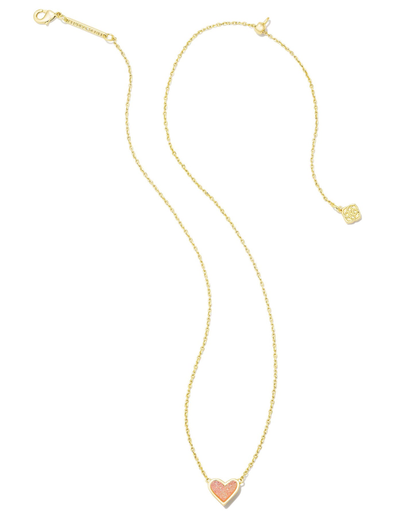 Kendra Scott Framed Ari Heart Short Pendant Necklace - Gold Light Pink Drusy