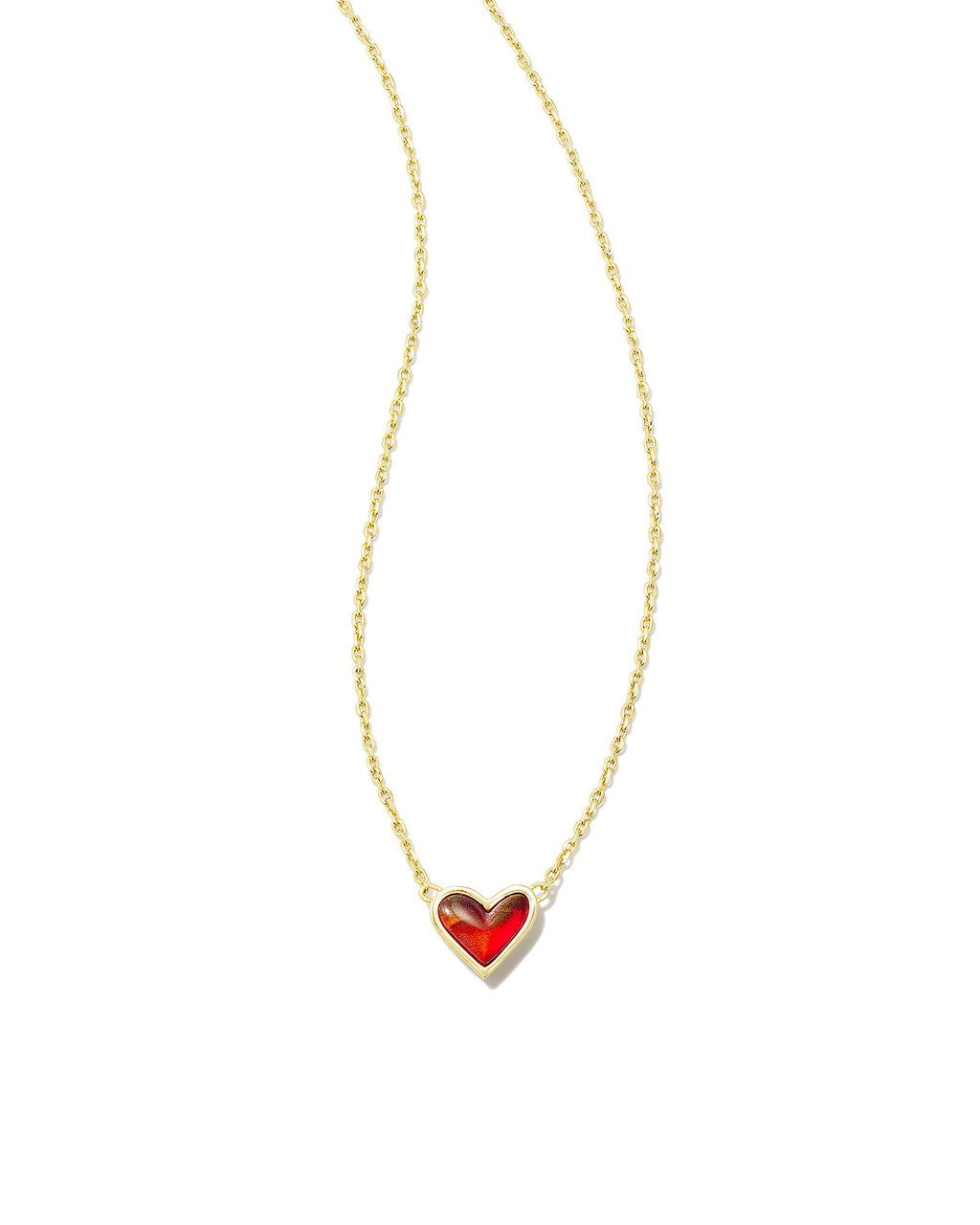 Kendra Scott Framed Ari Heart Short Pendant Necklace - Gold Red Opalescent Resin