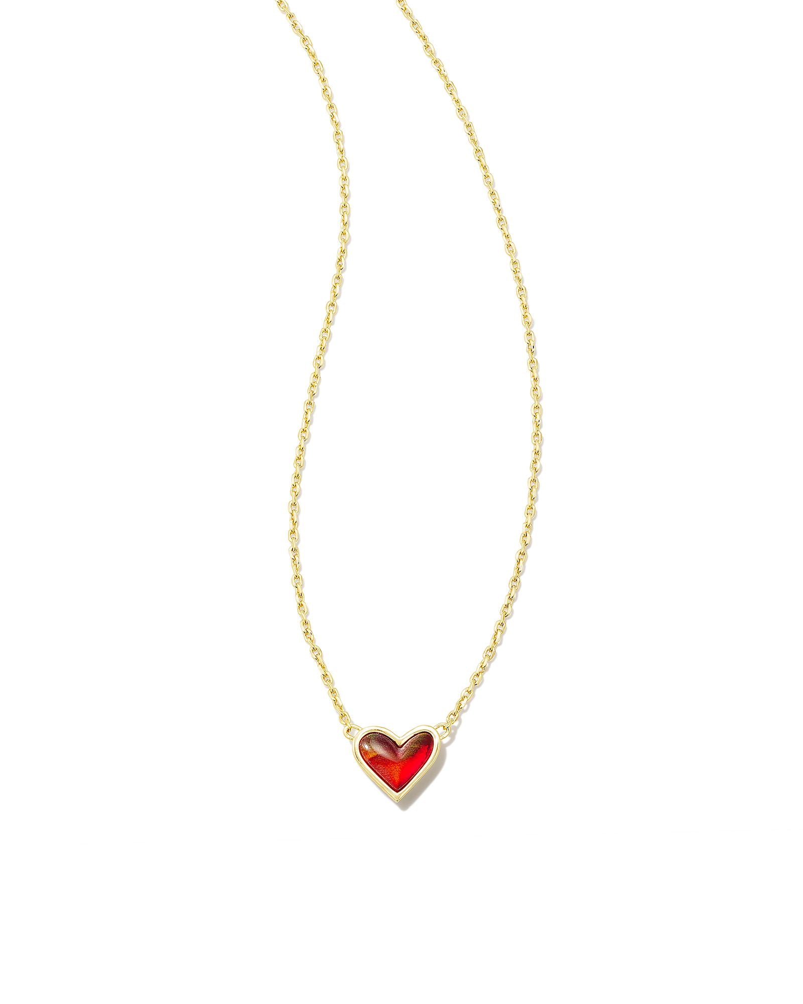 Kendra Scott Framed Ari Heart Short Pendant Necklace - Gold Red Opalescent Resin