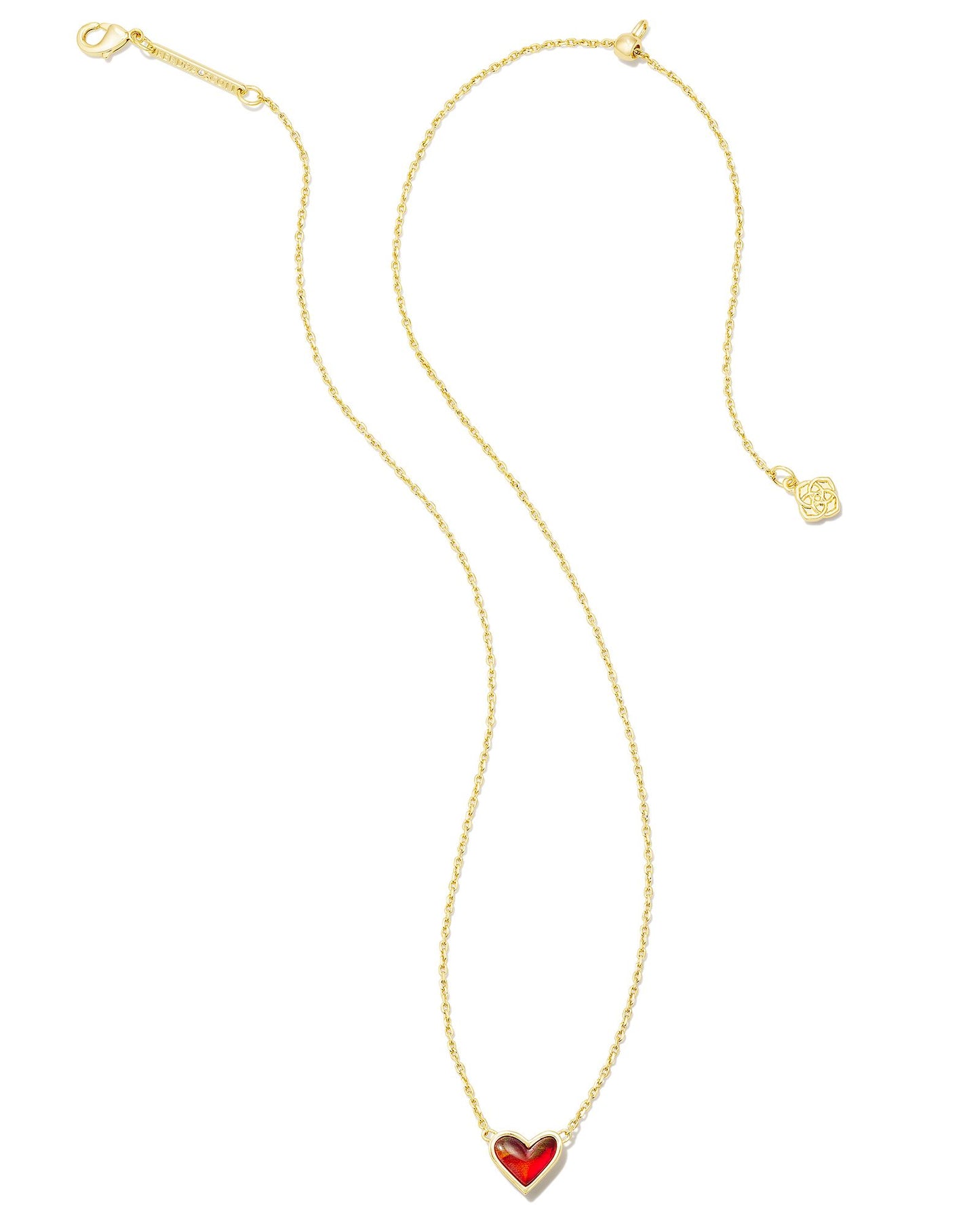 Kendra Scott Framed Ari Heart Short Pendant Necklace - Gold Red Opalescent Resin