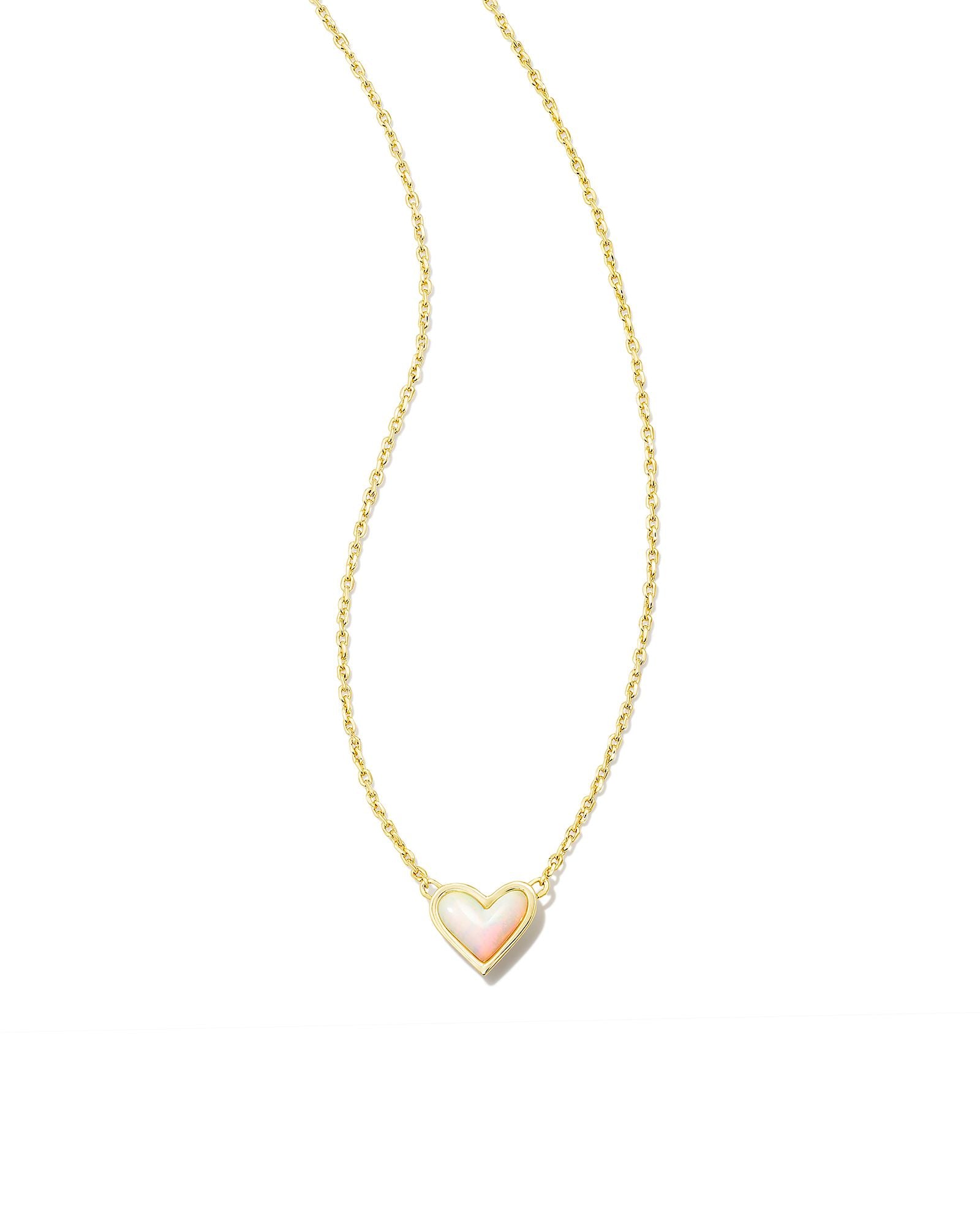 Kendra Scott Framed Ari Heart Short Pendant Necklace - Gold White Opalescent Resin