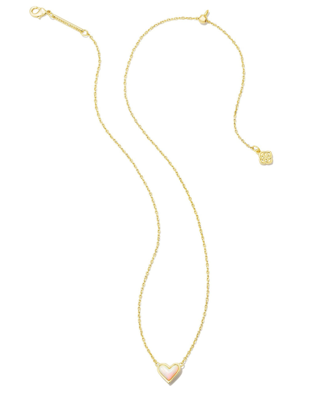 Kendra Scott Framed Ari Heart Short Pendant Necklace - Gold White Opalescent Resin