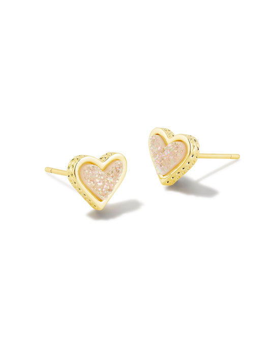 Kendra Scott Framed Ari Heart Stud Earrings - Gold Iridescent Drusy