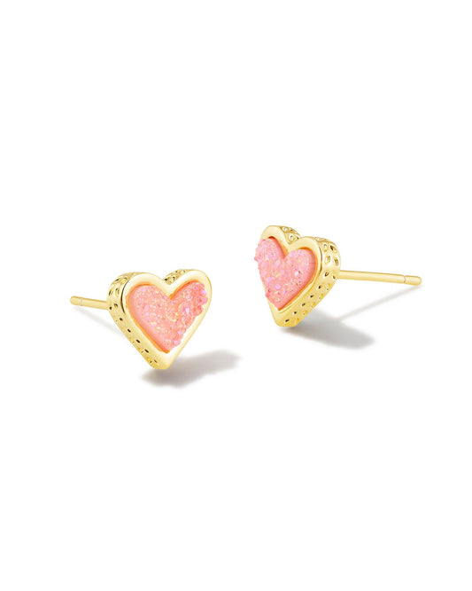 Kendra Scott Framed Ari Heart Stud Earrings - Gold Light Pink Drusy
