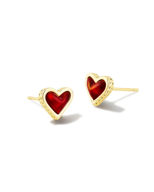 Kendra Scott Framed Ari Heart Stud Earrings - Gold Red Opalescent Resin