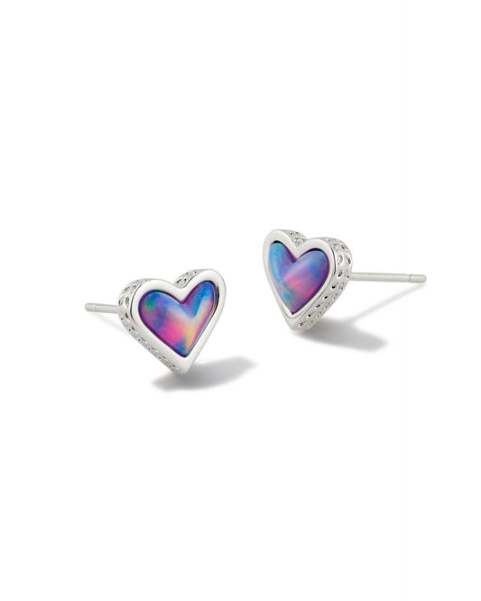 Kendra Scott Framed Ari Heart Stud Earrings - Silver Lilac Opalescent Resin