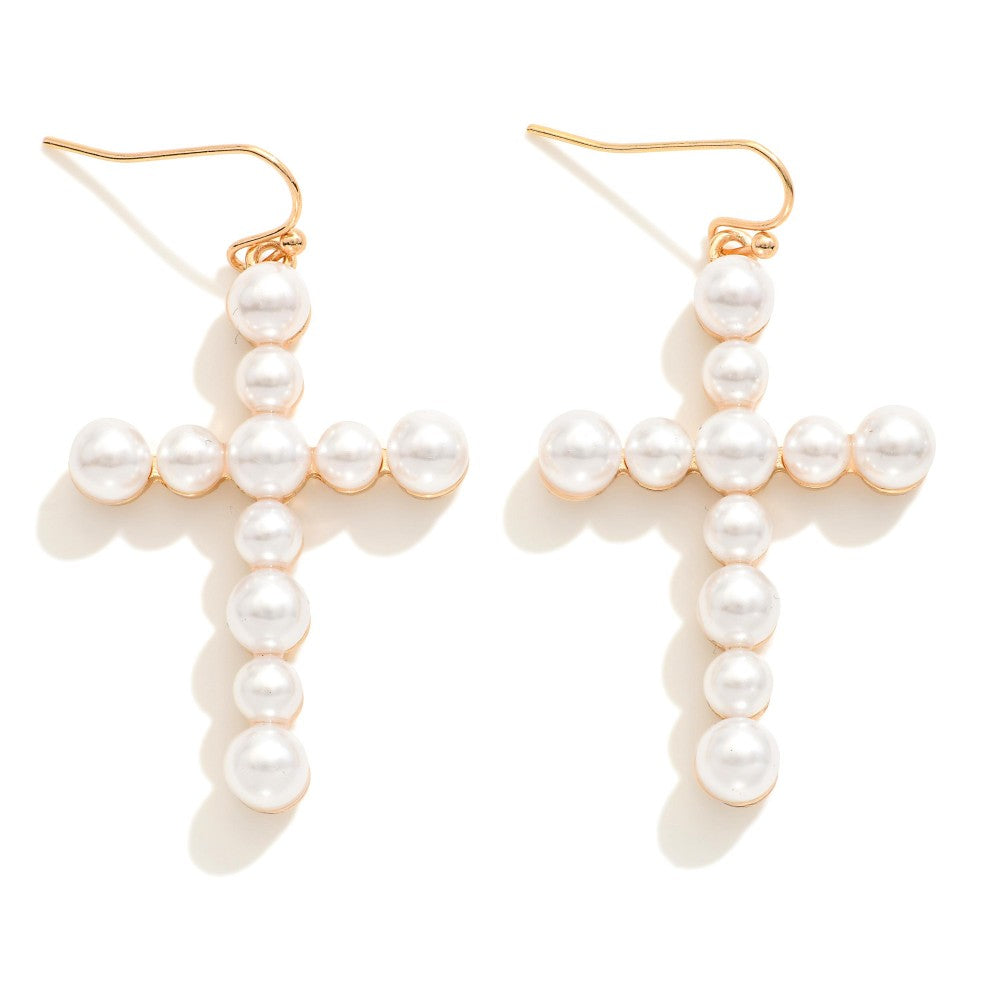 Pearl Cross Dangle Earrings