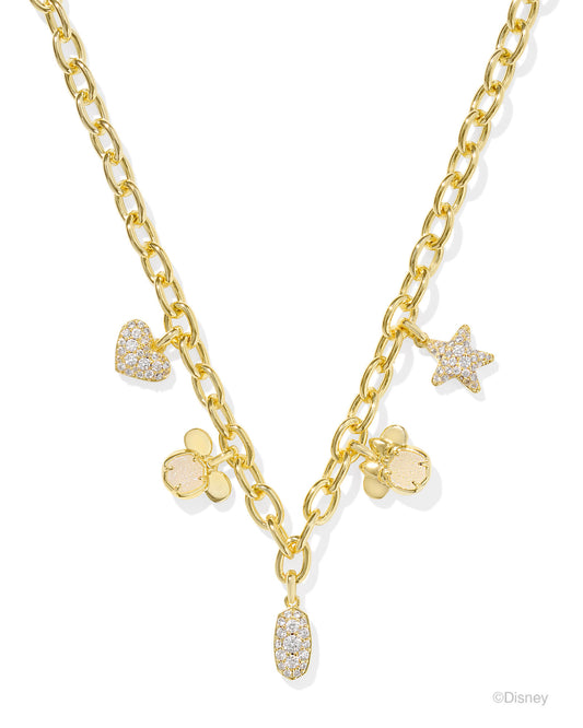 Disney | Kendra Scott Mickey Mouse And Minnie Mouse Charm Necklace - Gold Iridescent White Mix
