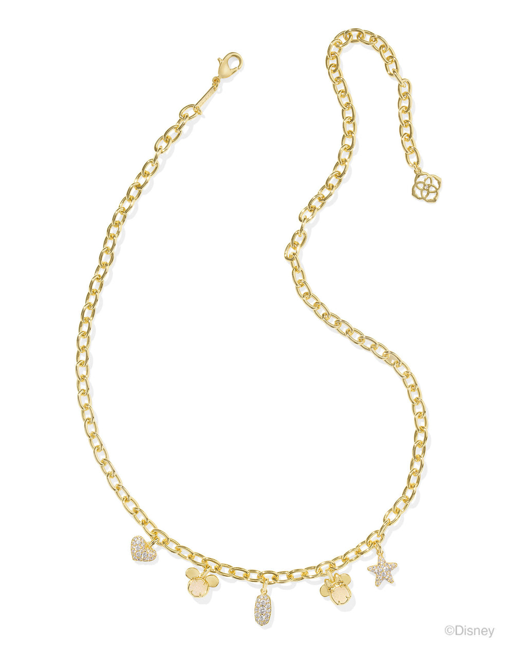 Disney | Kendra Scott Mickey Mouse And Minnie Mouse Charm Necklace - Gold Iridescent White Mix