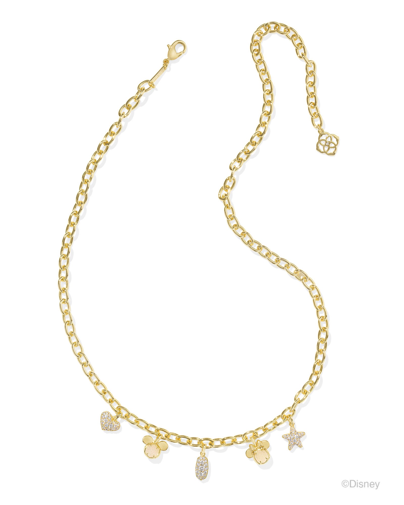 Disney | Kendra Scott Mickey Mouse And Minnie Mouse Charm Necklace - Gold Iridescent White Mix