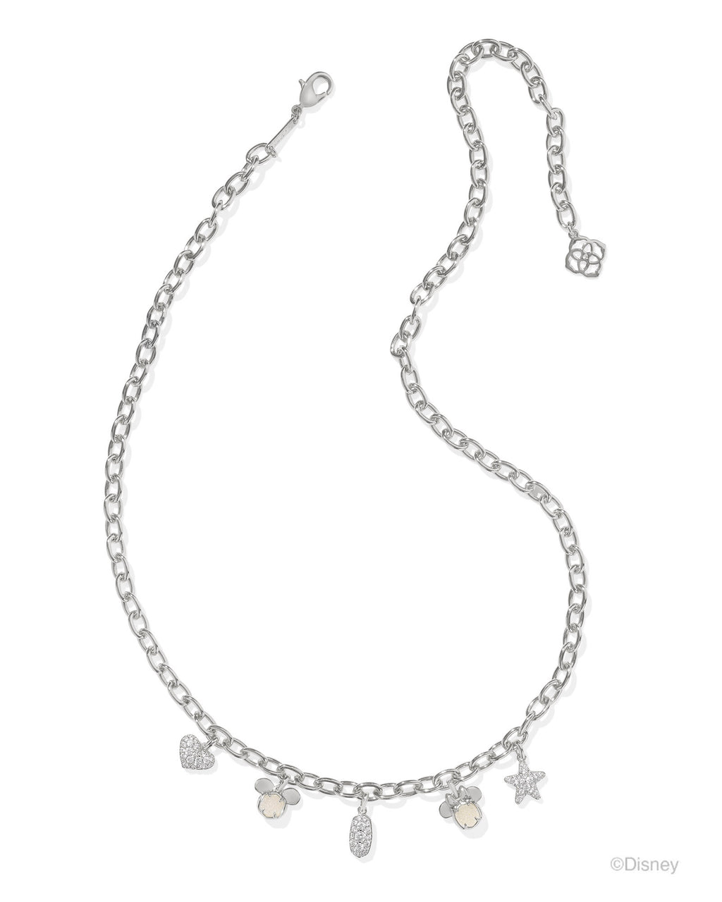 Disney | Kendra Scott Mickey Mouse And Minnie Mouse Charm Necklace - Silver Iridescent White Mix