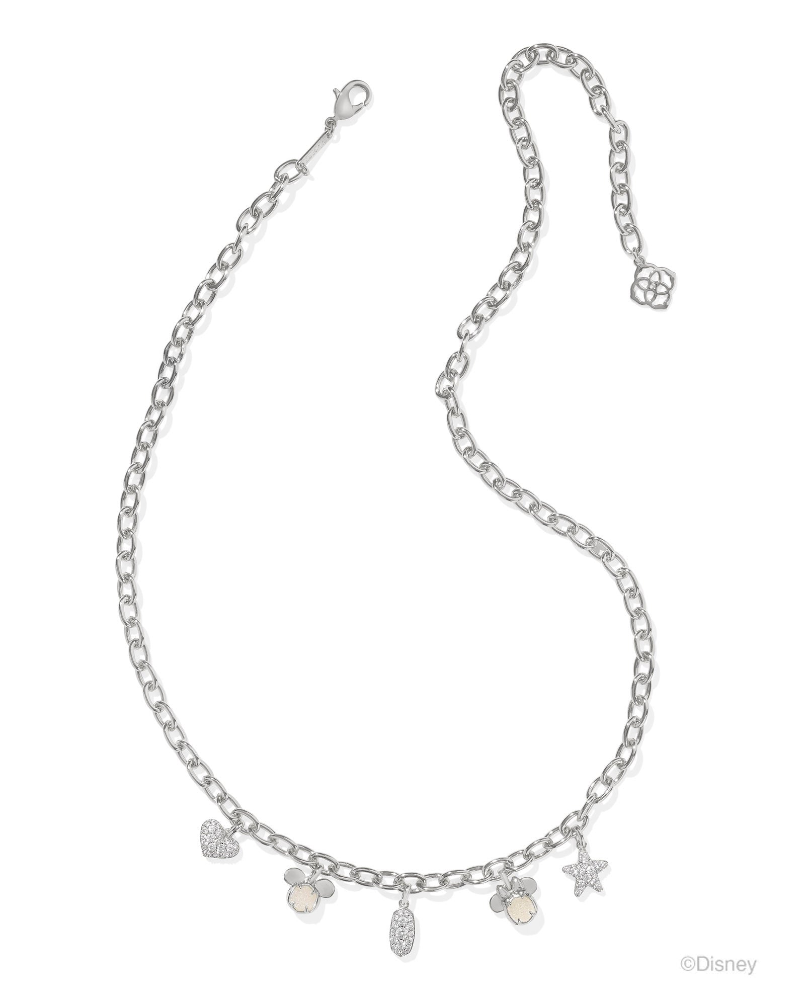 Disney | Kendra Scott Mickey Mouse And Minnie Mouse Charm Necklace - Silver Iridescent White Mix