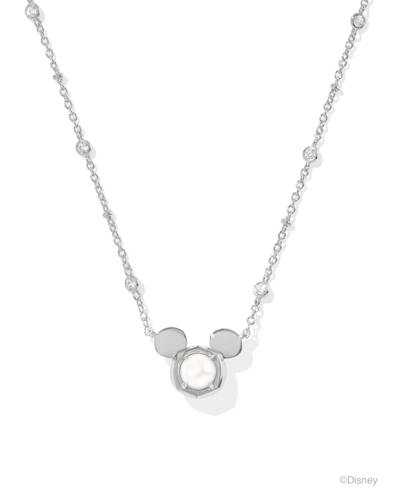 Disney | Kendra Scott Mickey Mouse Short Pendant Necklace - Silver White Pearl
