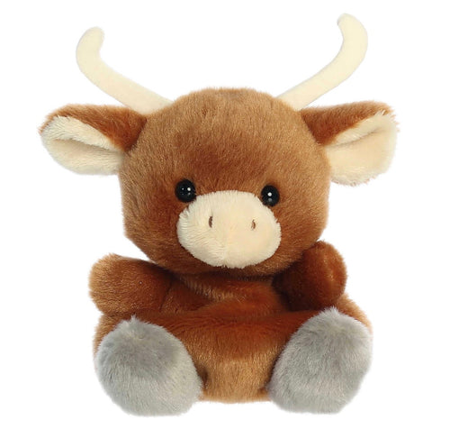 A small brown plush toy with cream-colored antlers, ears, and snout, and gray paws, shown against a plain white background.