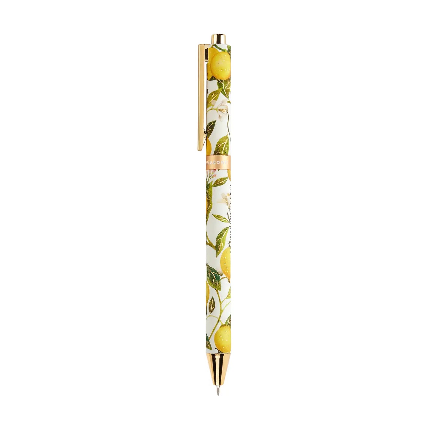 Pen with lemon and flower pattern on a white background